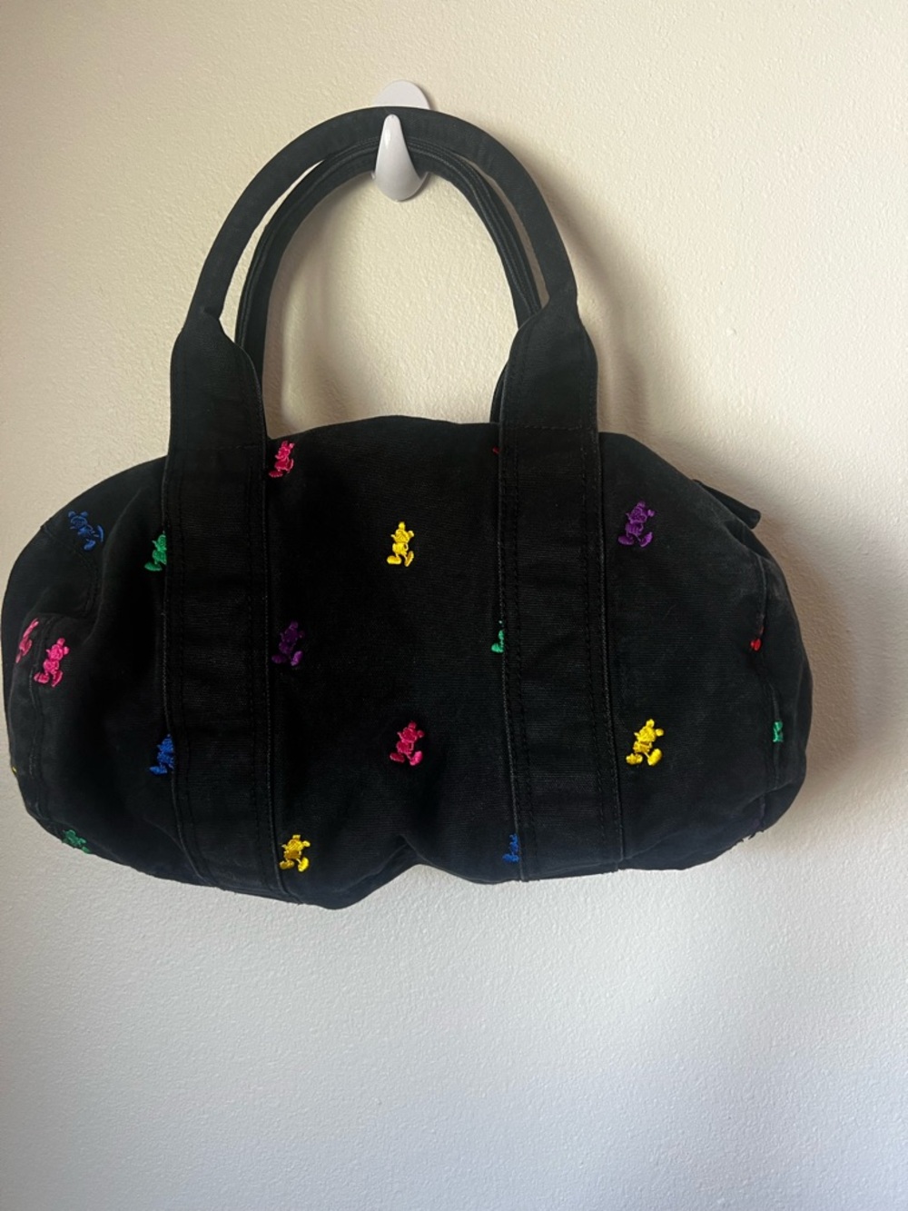 Vintage Mini Duffel Bag Black Canvas Colorful Embroidered Mickey Y2K